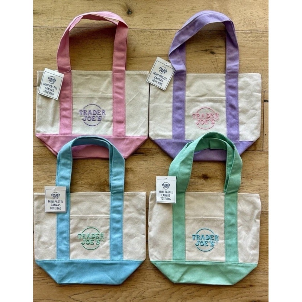 Trader Joe's Pastel Mini Canvas Tote Bags 2025 LIMITED EDITION NWT LOT OF 4